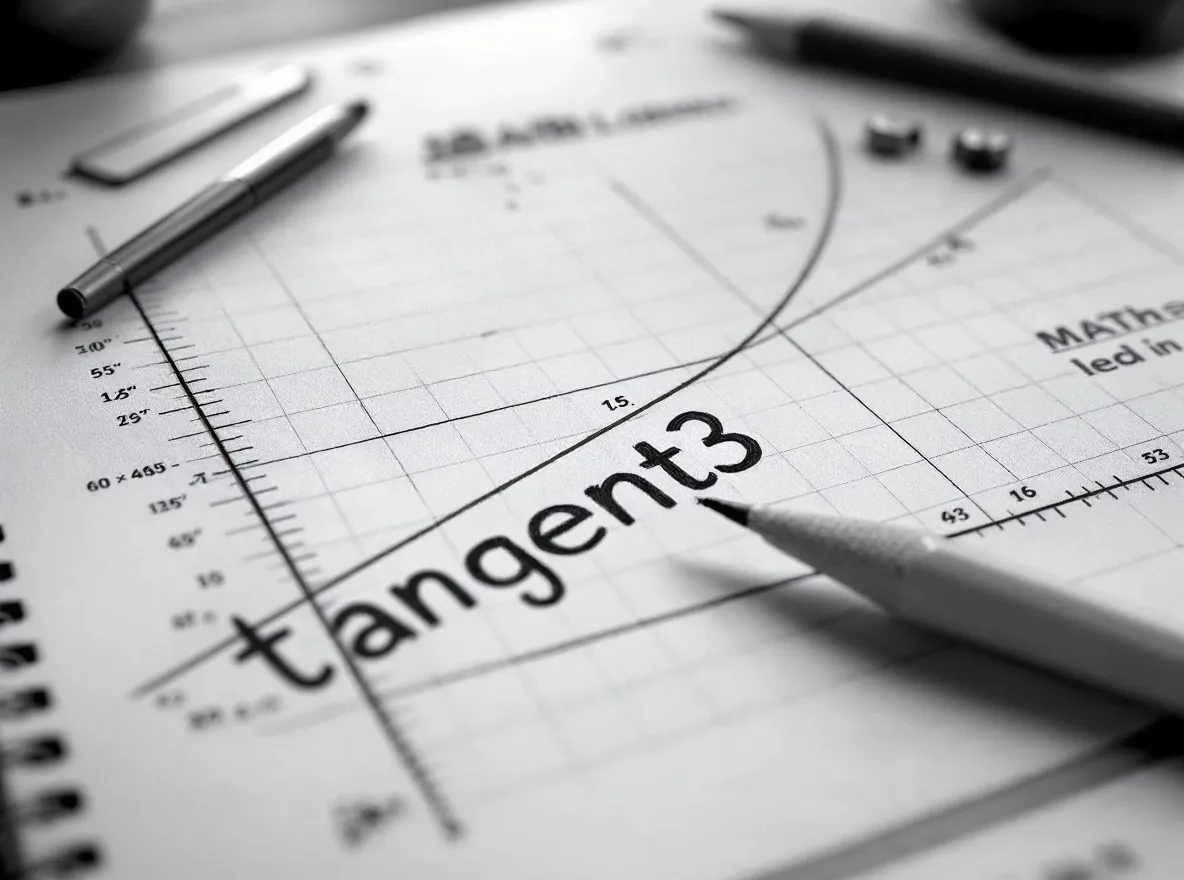 Black-and-white close-up of a tangent3 sketch on graph paper with a pencil.